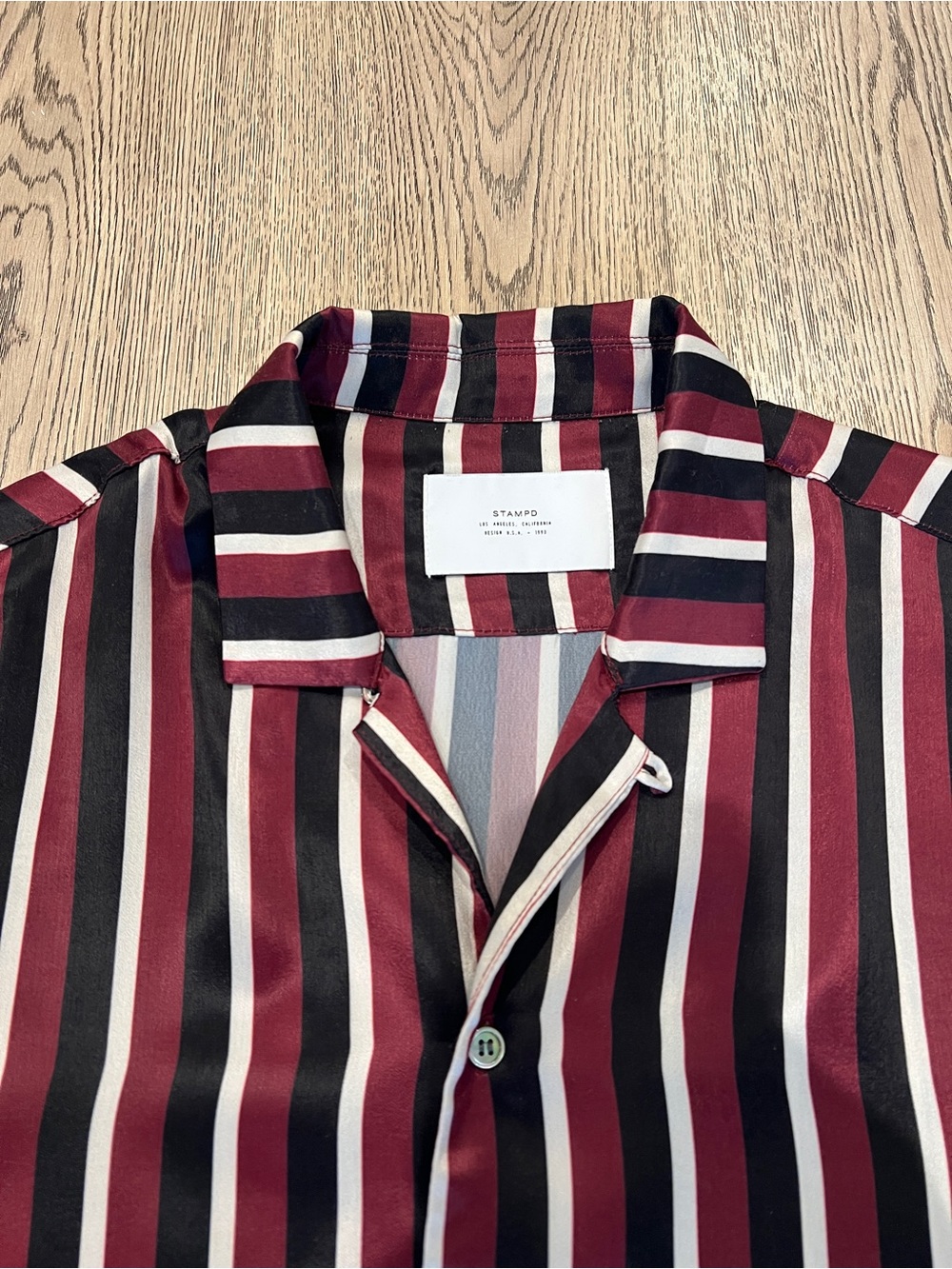 STAMPD Men's Burgundy & Black Striped Short Sleeve Shirt